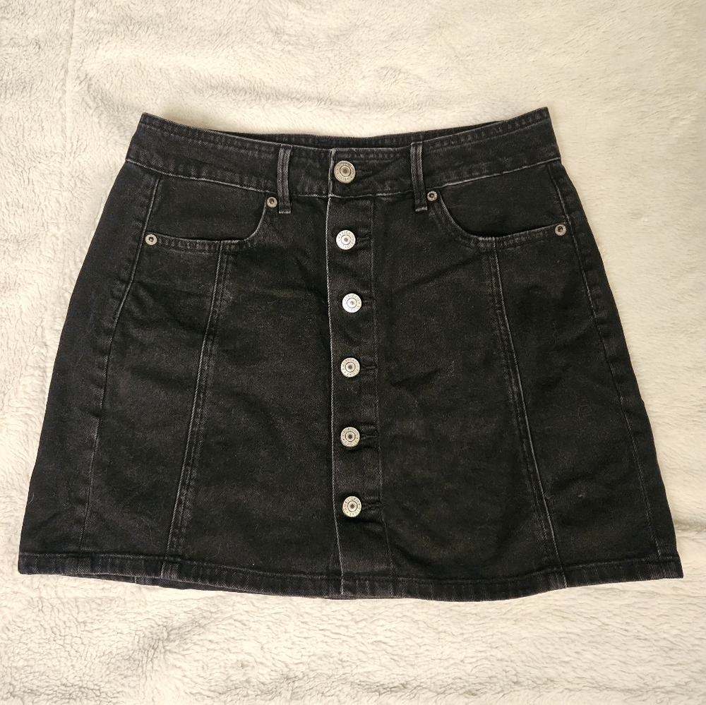 American Eagle Hi-Rise Denim Mini Skirt Washed Black A-Line, SZ 4